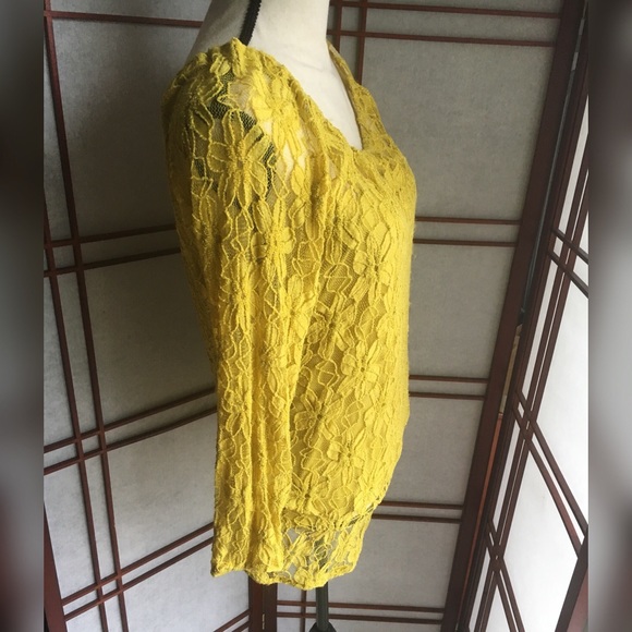 SMALL Urban Mango Mustard Yellow Lace Top w Tank - Picture 3 of 7